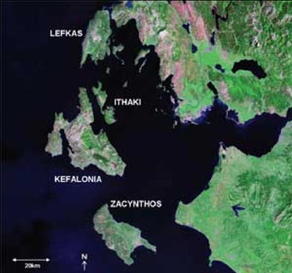 Satellite map Ionian Sea Islands, Greece